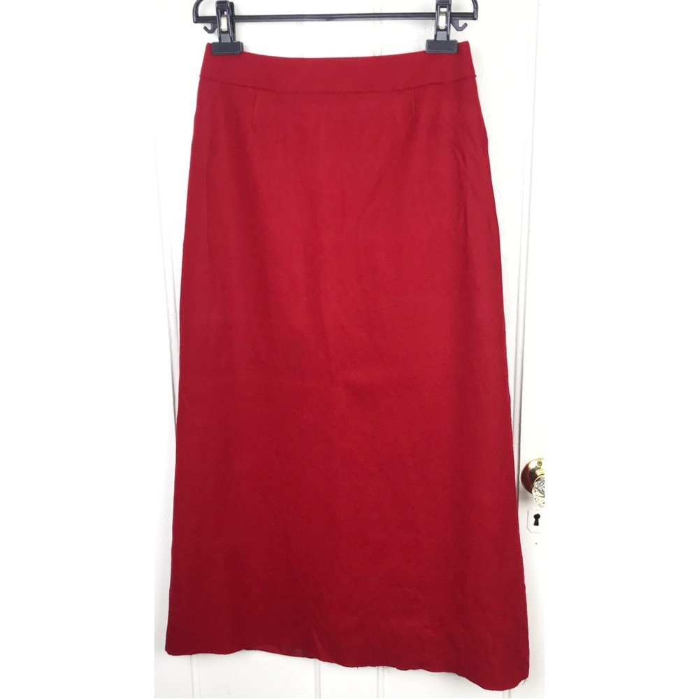 VINTAGE : Liz Claiborne: size : 8 : deep red a-line wool-blend fall maxi skirt